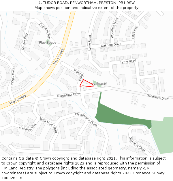 4, TUDOR ROAD, PENWORTHAM, PRESTON, PR1 9SW: Location map and indicative extent of plot