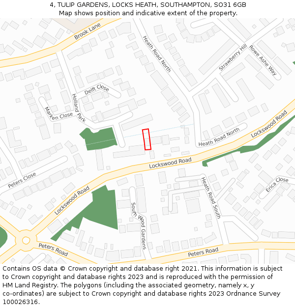 4, TULIP GARDENS, LOCKS HEATH, SOUTHAMPTON, SO31 6GB: Location map and indicative extent of plot