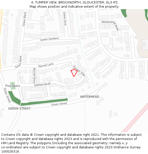 4, TUMPER VIEW, BROCKWORTH, GLOUCESTER, GL3 4TJ: Location map and indicative extent of plot