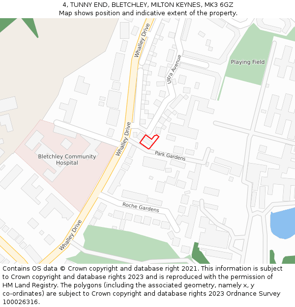 4, TUNNY END, BLETCHLEY, MILTON KEYNES, MK3 6GZ: Location map and indicative extent of plot