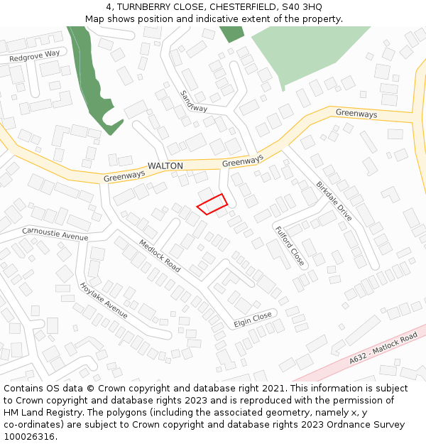 4, TURNBERRY CLOSE, CHESTERFIELD, S40 3HQ: Location map and indicative extent of plot