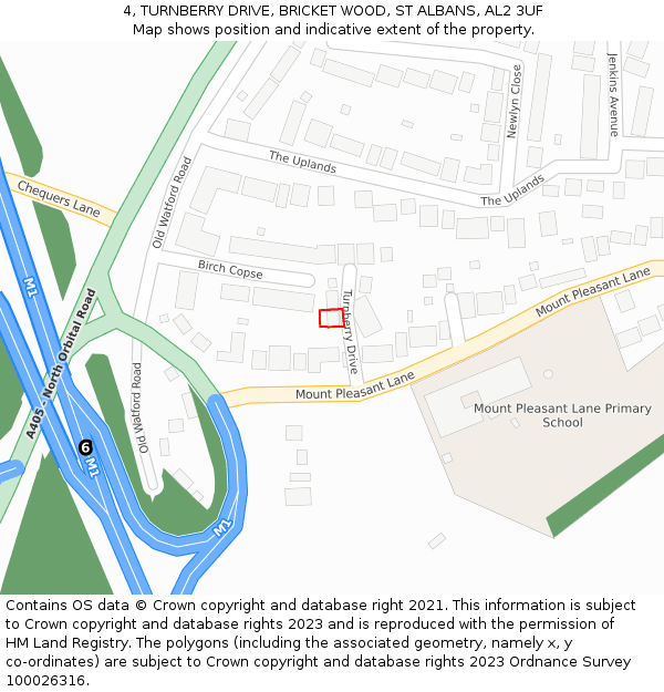 4, TURNBERRY DRIVE, BRICKET WOOD, ST ALBANS, AL2 3UF: Location map and indicative extent of plot