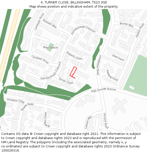 4, TURNER CLOSE, BILLINGHAM, TS23 3GE: Location map and indicative extent of plot