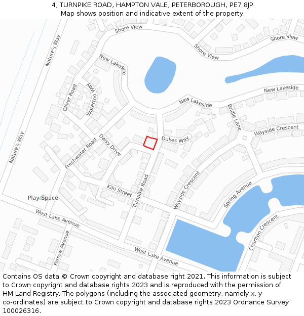 4, TURNPIKE ROAD, HAMPTON VALE, PETERBOROUGH, PE7 8JP: Location map and indicative extent of plot