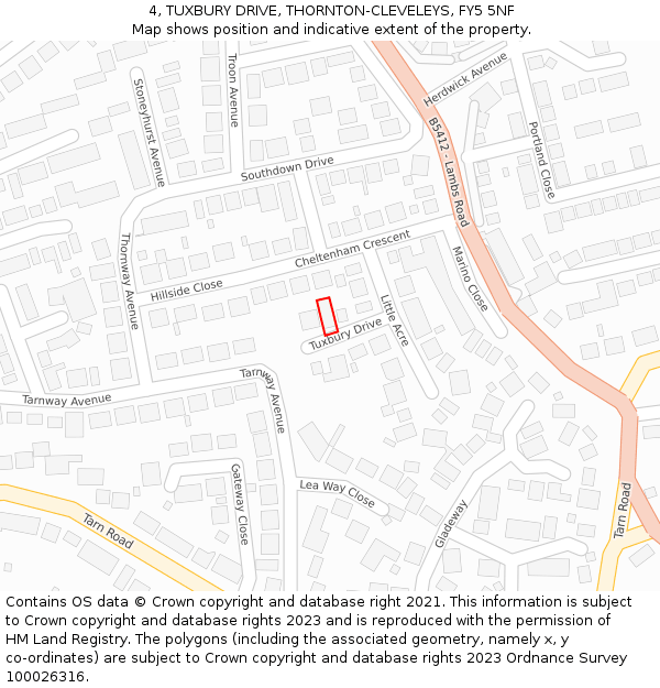 4, TUXBURY DRIVE, THORNTON-CLEVELEYS, FY5 5NF: Location map and indicative extent of plot
