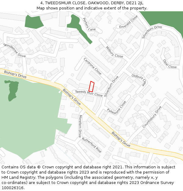4, TWEEDSMUIR CLOSE, OAKWOOD, DERBY, DE21 2JL: Location map and indicative extent of plot