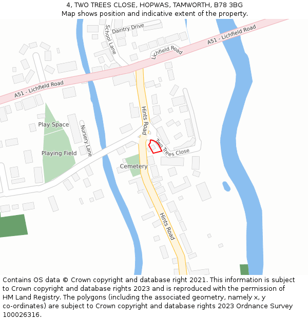 4, TWO TREES CLOSE, HOPWAS, TAMWORTH, B78 3BG: Location map and indicative extent of plot