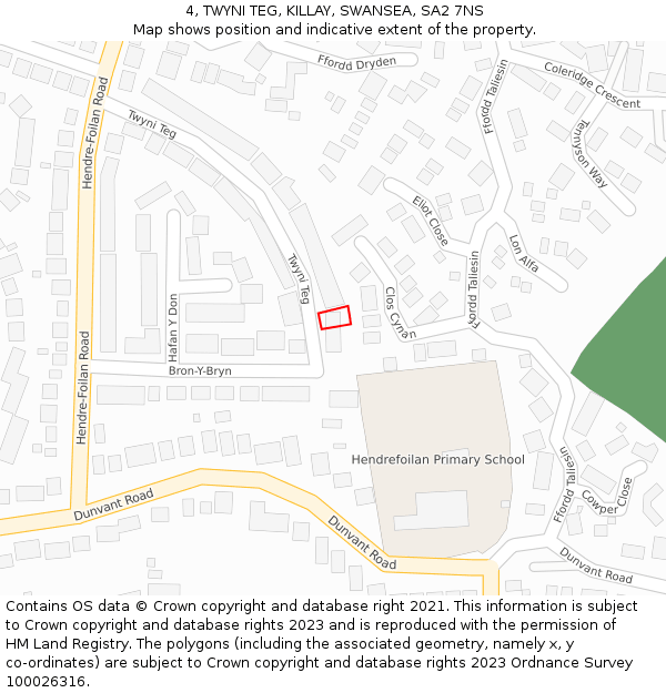 4, TWYNI TEG, KILLAY, SWANSEA, SA2 7NS: Location map and indicative extent of plot