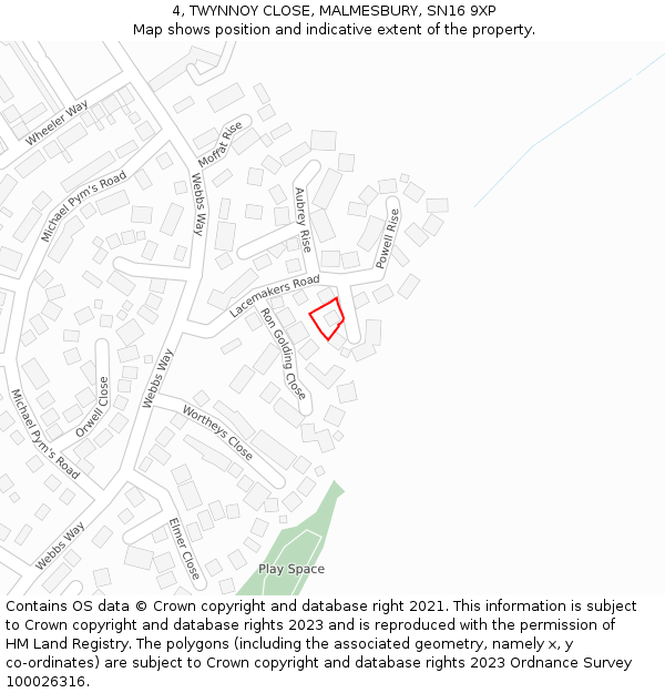 4, TWYNNOY CLOSE, MALMESBURY, SN16 9XP: Location map and indicative extent of plot