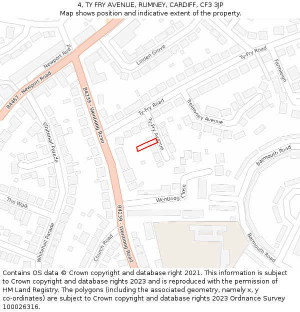 4, TY FRY AVENUE, RUMNEY, CARDIFF, CF3 3JP: Location map and indicative extent of plot