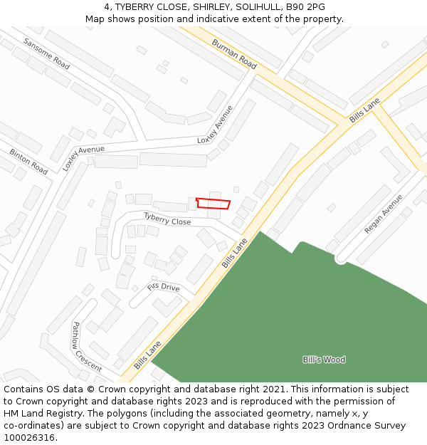 4, TYBERRY CLOSE, SHIRLEY, SOLIHULL, B90 2PG: Location map and indicative extent of plot