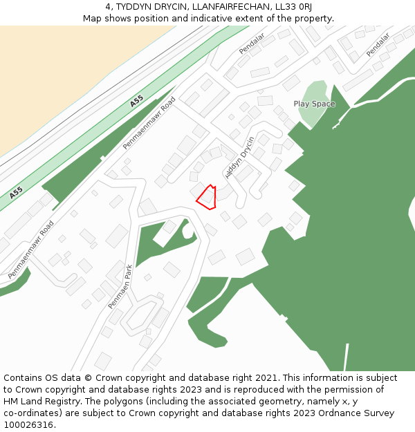 4, TYDDYN DRYCIN, LLANFAIRFECHAN, LL33 0RJ: Location map and indicative extent of plot