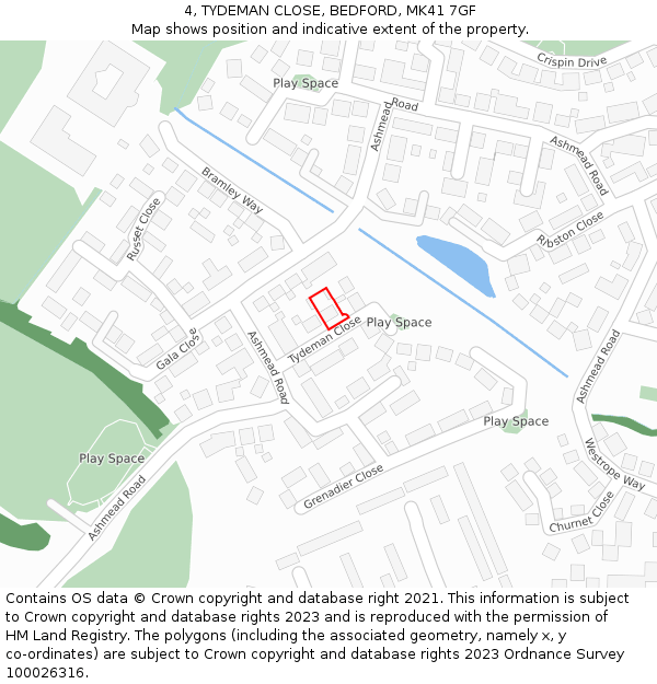 4, TYDEMAN CLOSE, BEDFORD, MK41 7GF: Location map and indicative extent of plot