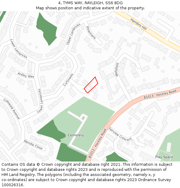 4, TYMS WAY, RAYLEIGH, SS6 8DG: Location map and indicative extent of plot
