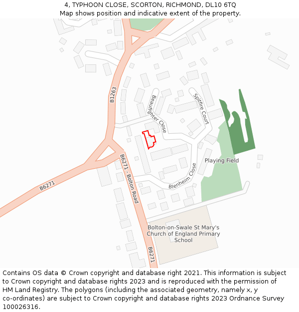 4, TYPHOON CLOSE, SCORTON, RICHMOND, DL10 6TQ: Location map and indicative extent of plot