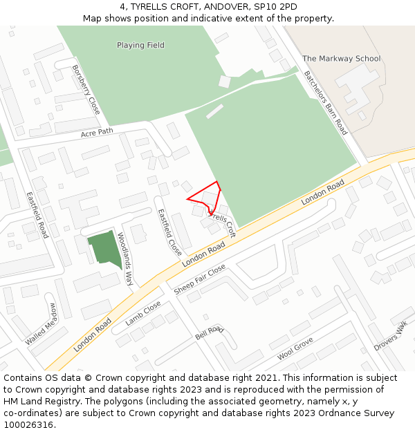 4, TYRELLS CROFT, ANDOVER, SP10 2PD: Location map and indicative extent of plot