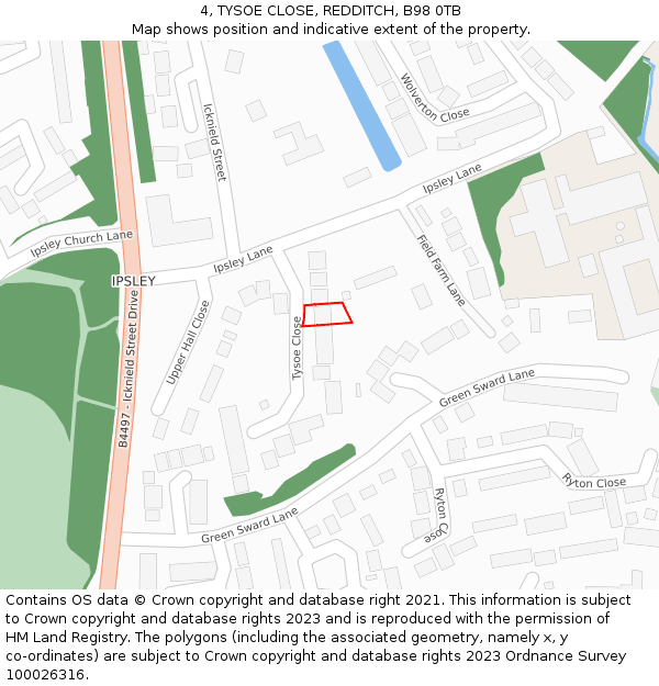 4, TYSOE CLOSE, REDDITCH, B98 0TB: Location map and indicative extent of plot
