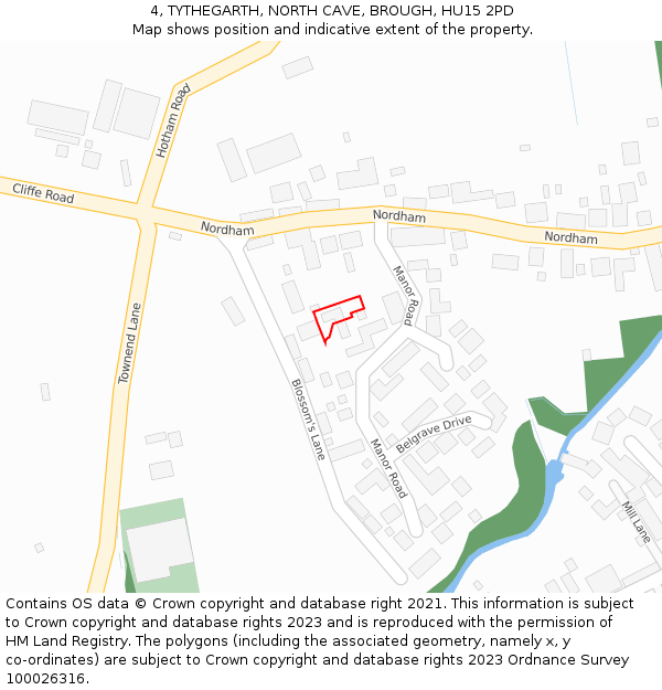 4, TYTHEGARTH, NORTH CAVE, BROUGH, HU15 2PD: Location map and indicative extent of plot