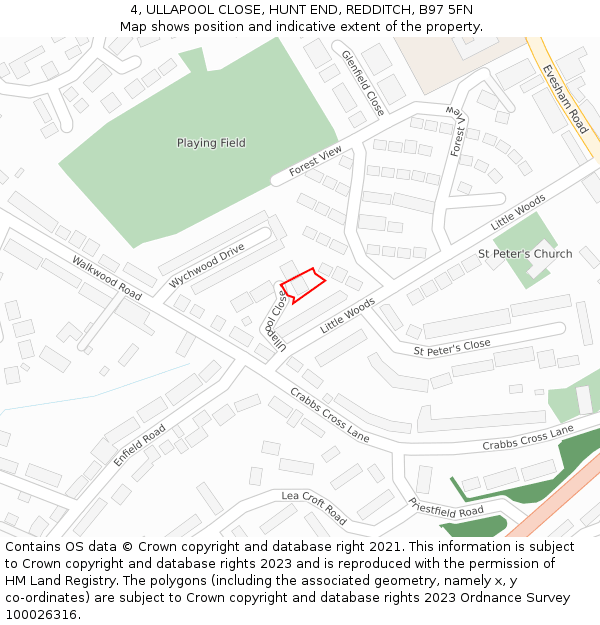 4, ULLAPOOL CLOSE, HUNT END, REDDITCH, B97 5FN: Location map and indicative extent of plot