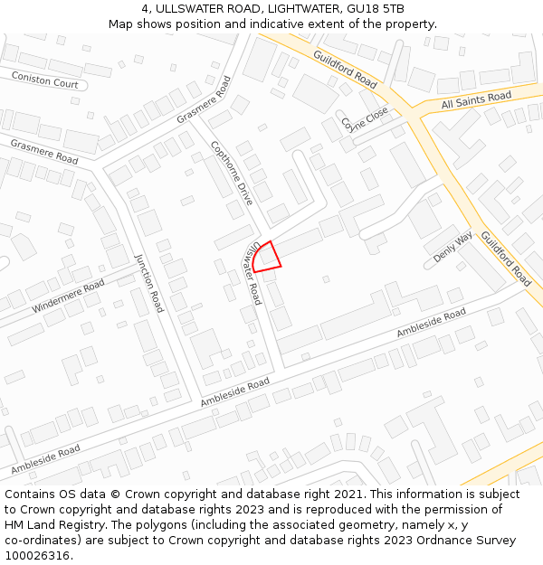 4, ULLSWATER ROAD, LIGHTWATER, GU18 5TB: Location map and indicative extent of plot