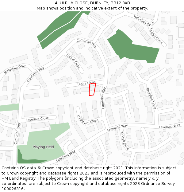 4, ULPHA CLOSE, BURNLEY, BB12 8XB: Location map and indicative extent of plot