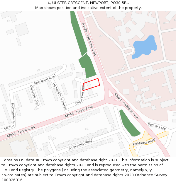 4, ULSTER CRESCENT, NEWPORT, PO30 5RU: Location map and indicative extent of plot