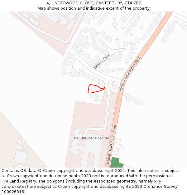 4, UNDERWOOD CLOSE, CANTERBURY, CT4 7BS: Location map and indicative extent of plot