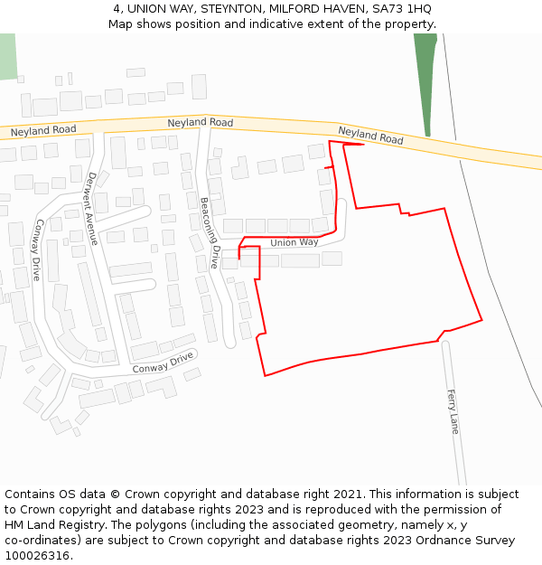 4, UNION WAY, STEYNTON, MILFORD HAVEN, SA73 1HQ: Location map and indicative extent of plot