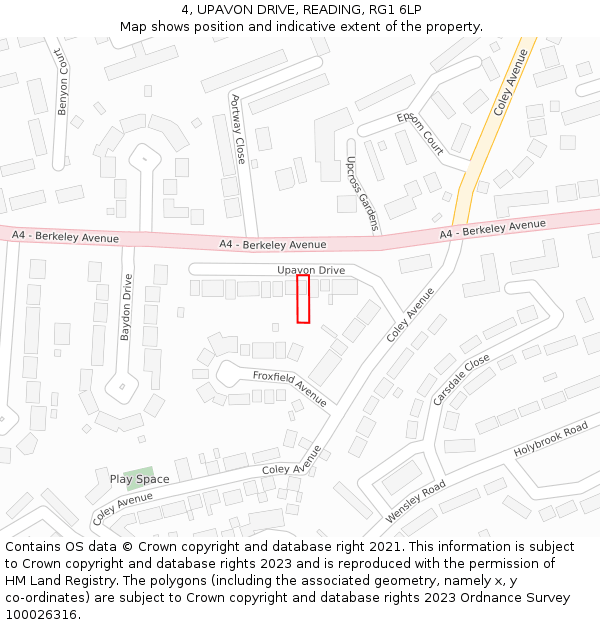 4, UPAVON DRIVE, READING, RG1 6LP: Location map and indicative extent of plot