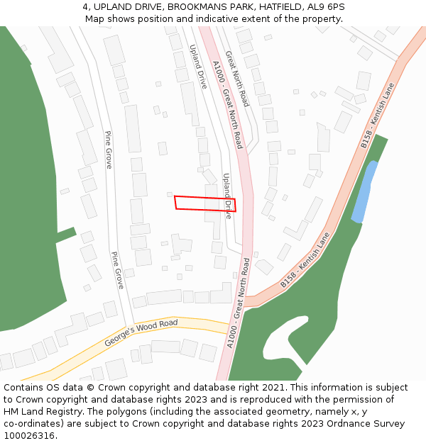 4, UPLAND DRIVE, BROOKMANS PARK, HATFIELD, AL9 6PS: Location map and indicative extent of plot