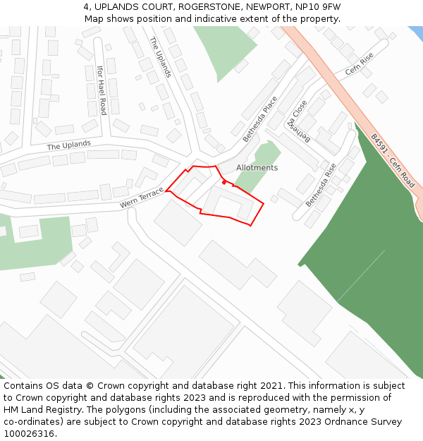 4, UPLANDS COURT, ROGERSTONE, NEWPORT, NP10 9FW: Location map and indicative extent of plot