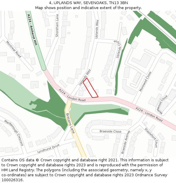 4, UPLANDS WAY, SEVENOAKS, TN13 3BN: Location map and indicative extent of plot