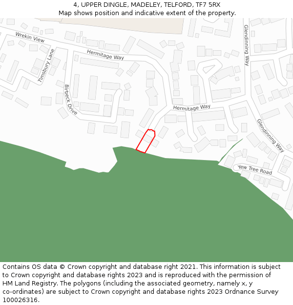 4, UPPER DINGLE, MADELEY, TELFORD, TF7 5RX: Location map and indicative extent of plot