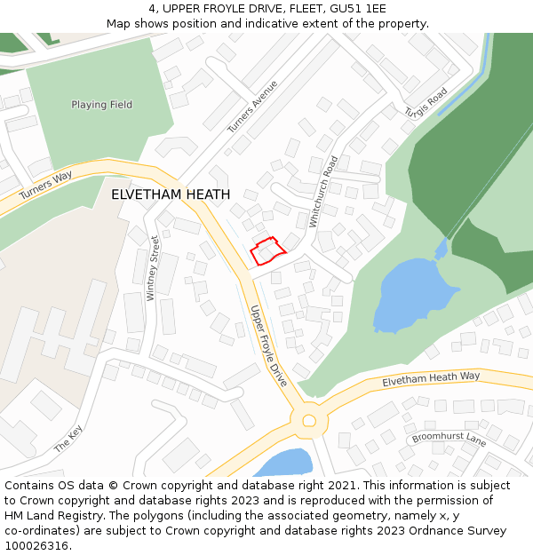 4, UPPER FROYLE DRIVE, FLEET, GU51 1EE: Location map and indicative extent of plot