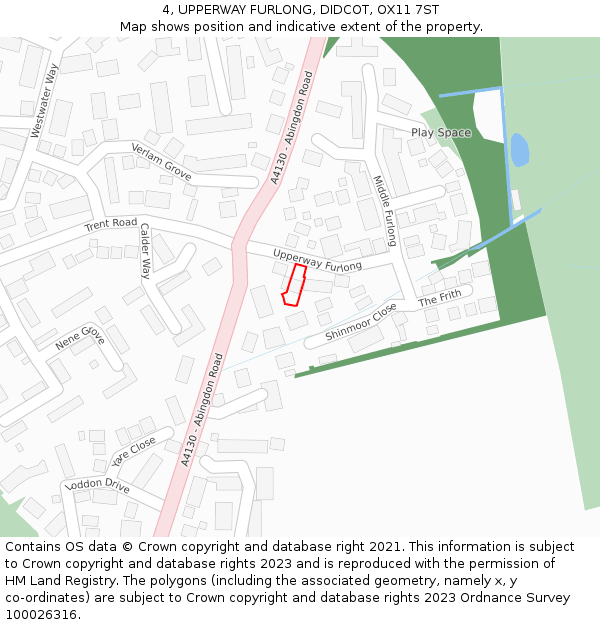 4, UPPERWAY FURLONG, DIDCOT, OX11 7ST: Location map and indicative extent of plot