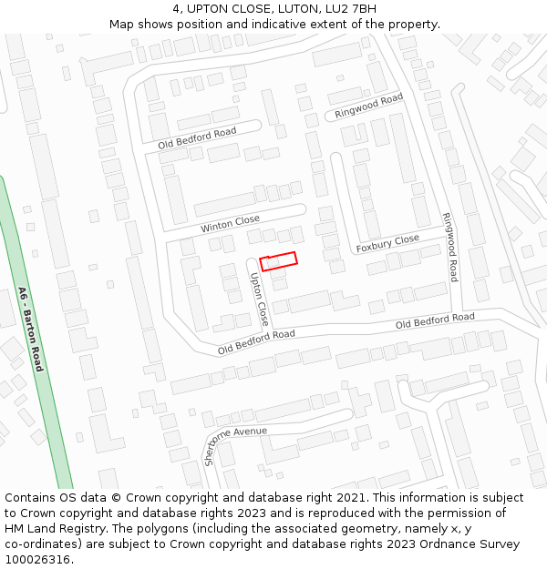 4, UPTON CLOSE, LUTON, LU2 7BH: Location map and indicative extent of plot