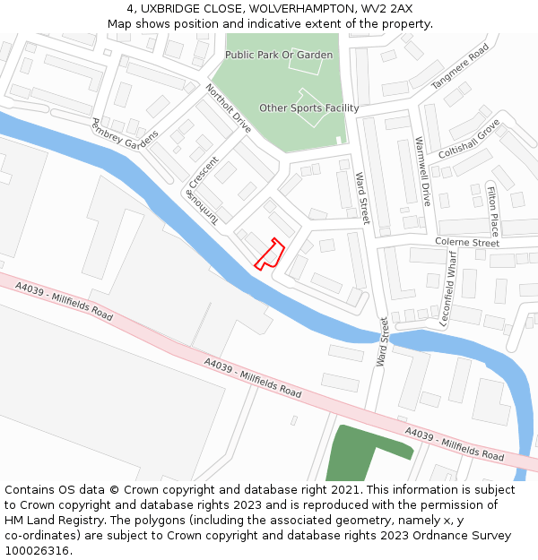 4, UXBRIDGE CLOSE, WOLVERHAMPTON, WV2 2AX: Location map and indicative extent of plot