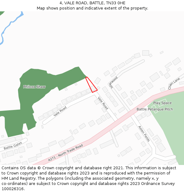 4, VALE ROAD, BATTLE, TN33 0HE: Location map and indicative extent of plot