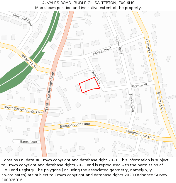 4, VALES ROAD, BUDLEIGH SALTERTON, EX9 6HS: Location map and indicative extent of plot