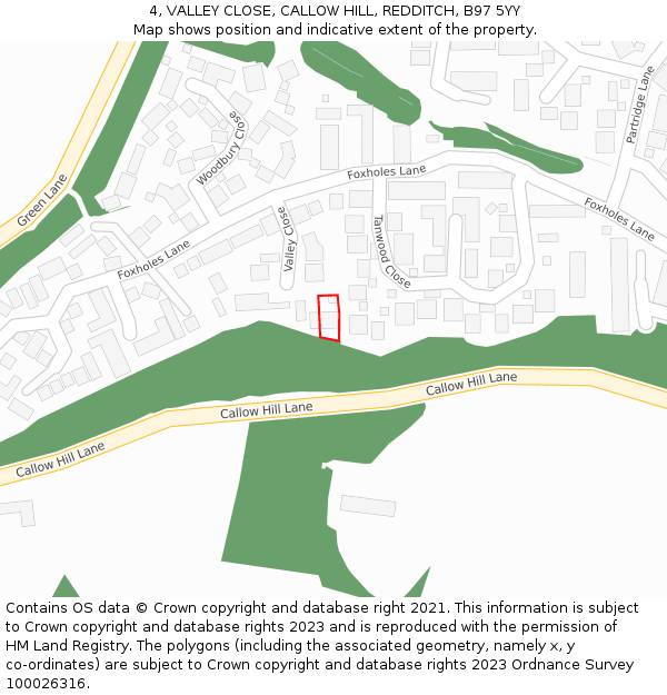 4, VALLEY CLOSE, CALLOW HILL, REDDITCH, B97 5YY: Location map and indicative extent of plot