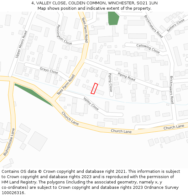 4, VALLEY CLOSE, COLDEN COMMON, WINCHESTER, SO21 1UN: Location map and indicative extent of plot