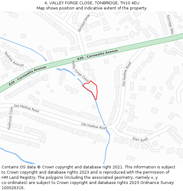 4, VALLEY FORGE CLOSE, TONBRIDGE, TN10 4EU: Location map and indicative extent of plot