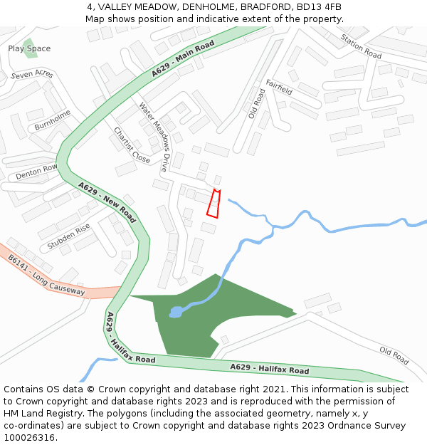 4, VALLEY MEADOW, DENHOLME, BRADFORD, BD13 4FB: Location map and indicative extent of plot