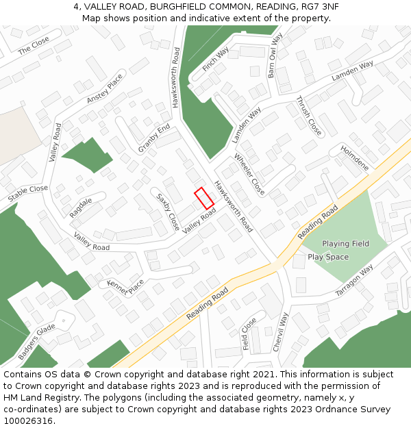 4, VALLEY ROAD, BURGHFIELD COMMON, READING, RG7 3NF: Location map and indicative extent of plot