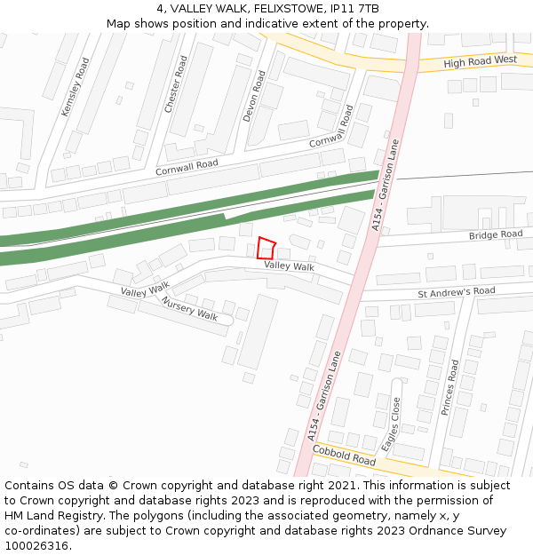 4, VALLEY WALK, FELIXSTOWE, IP11 7TB: Location map and indicative extent of plot