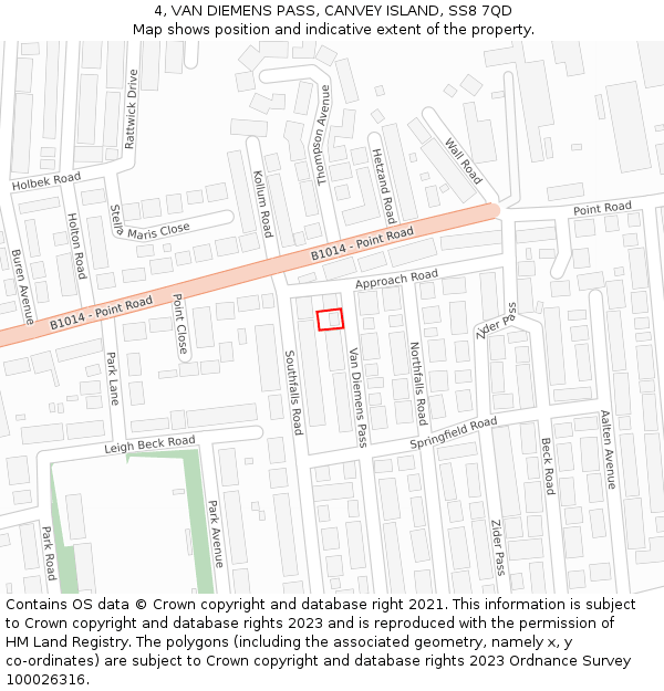 4, VAN DIEMENS PASS, CANVEY ISLAND, SS8 7QD: Location map and indicative extent of plot