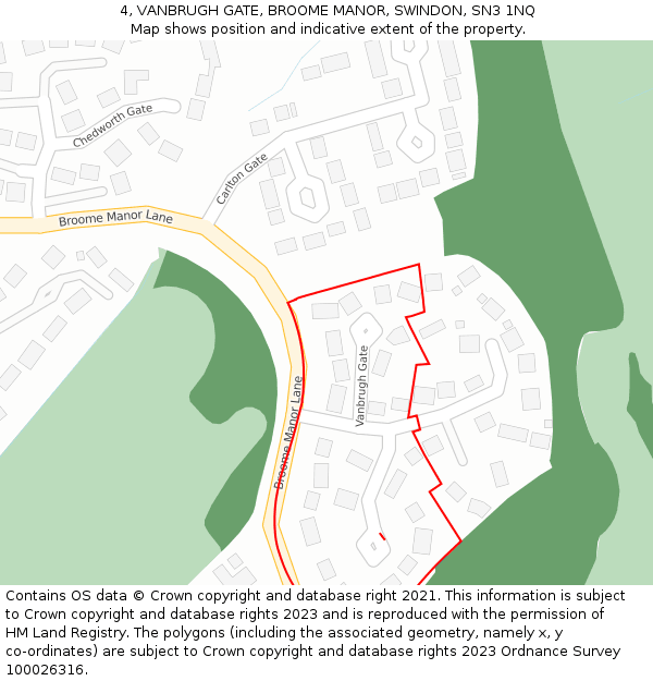 4, VANBRUGH GATE, BROOME MANOR, SWINDON, SN3 1NQ: Location map and indicative extent of plot