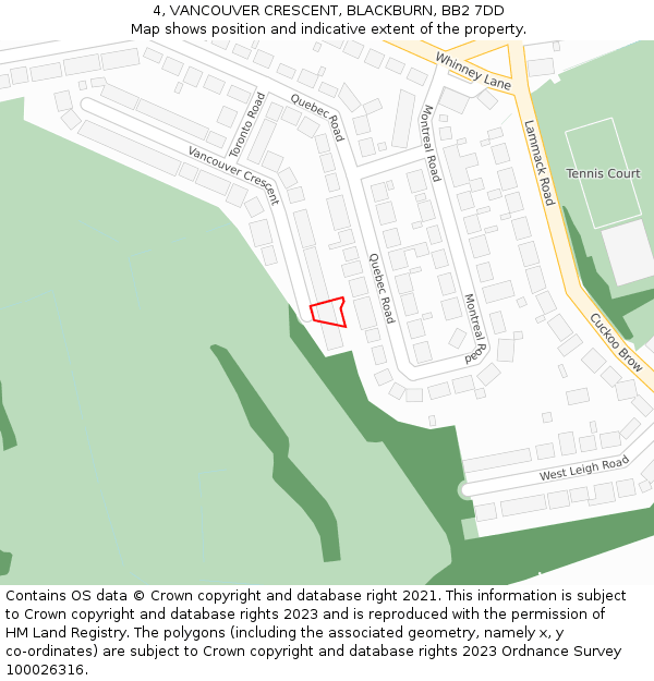 4, VANCOUVER CRESCENT, BLACKBURN, BB2 7DD: Location map and indicative extent of plot