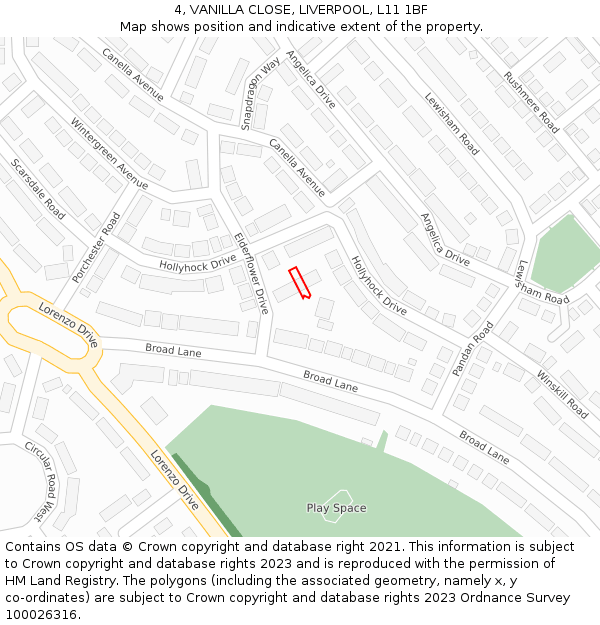 4, VANILLA CLOSE, LIVERPOOL, L11 1BF: Location map and indicative extent of plot