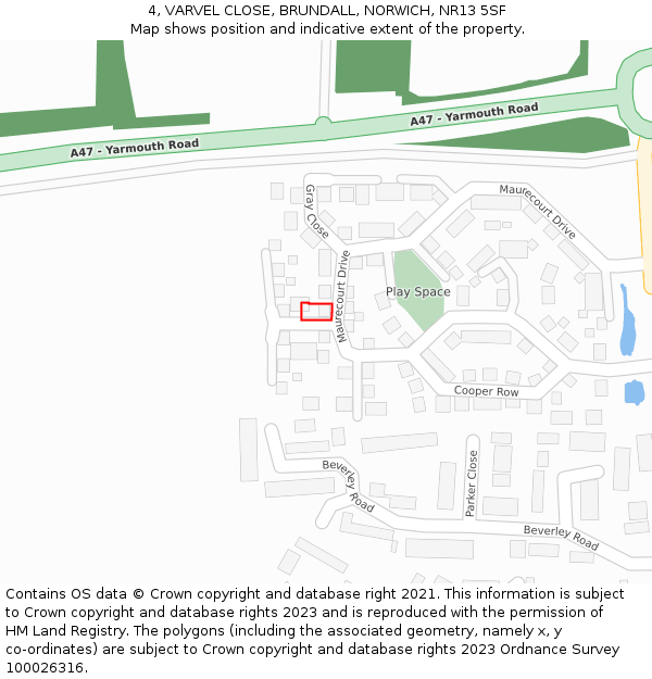 4, VARVEL CLOSE, BRUNDALL, NORWICH, NR13 5SF: Location map and indicative extent of plot